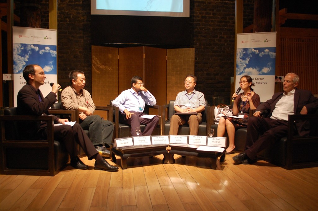 From Left: Mr. Daniel Bongardt (project Director, GIZ), Mr. Tang Dagang (Director, Vehicle Emission Control Center, China), Dr. Anup Bandivadikar (Programme Director, International Council for Clean Transportation, India), Prof. He Kebin (Division of Air Pollution Control, Tsinghua University), Ms. Wang Liyan (Programme Manager, Swiss Agency for Development and Cooperation), Dr Axel Friedrich (former Head of Transport and Noise Division at the German Federal Environmental Protection Agency).